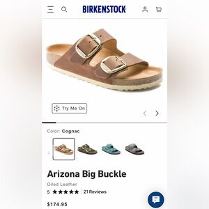 Birkenstock Arizona Big Buckle Sandals in Cognac size 6